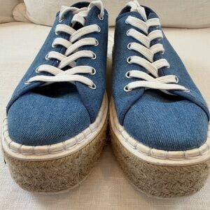 H&M Denim Blue Platform Espadrille Sneakers - Women's Casual Lace-Up